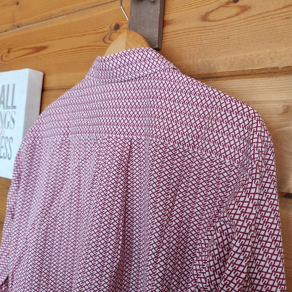 House Of Yorke Shirtmakers Vintage Red Geometric Link Long Sleeve Shirt Sz 17/34 - Picture 7 of 7